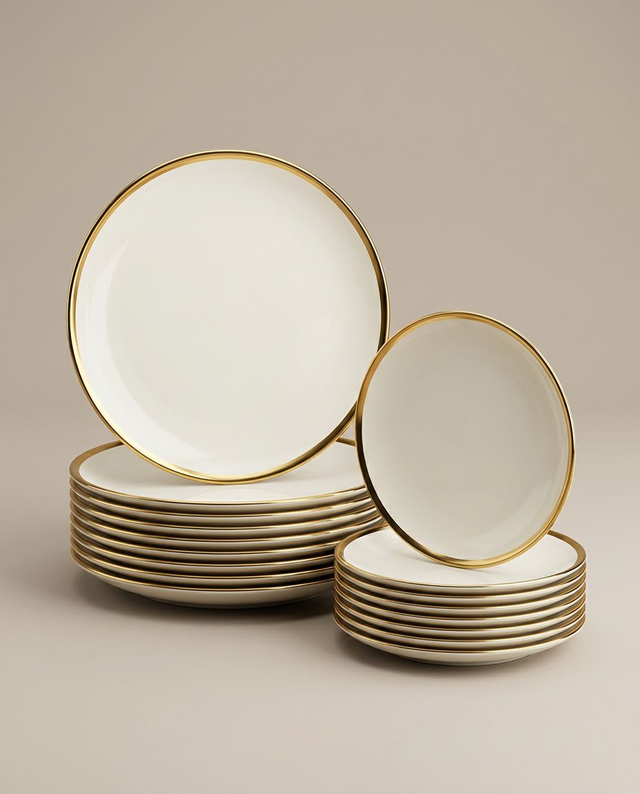 Assiettes blanches bordées d’or