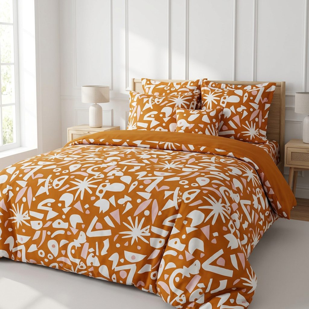 Parure DÉCORS DE MAISON orange à motifs géométriques — 4 pièces