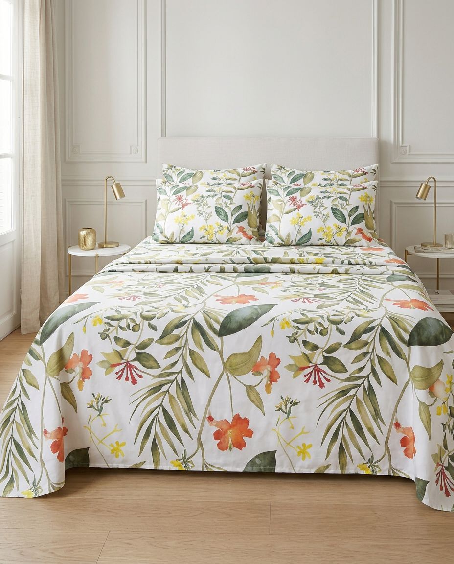 Parure de draps DÉCORS DE MAISON fleurie — 4 pièces