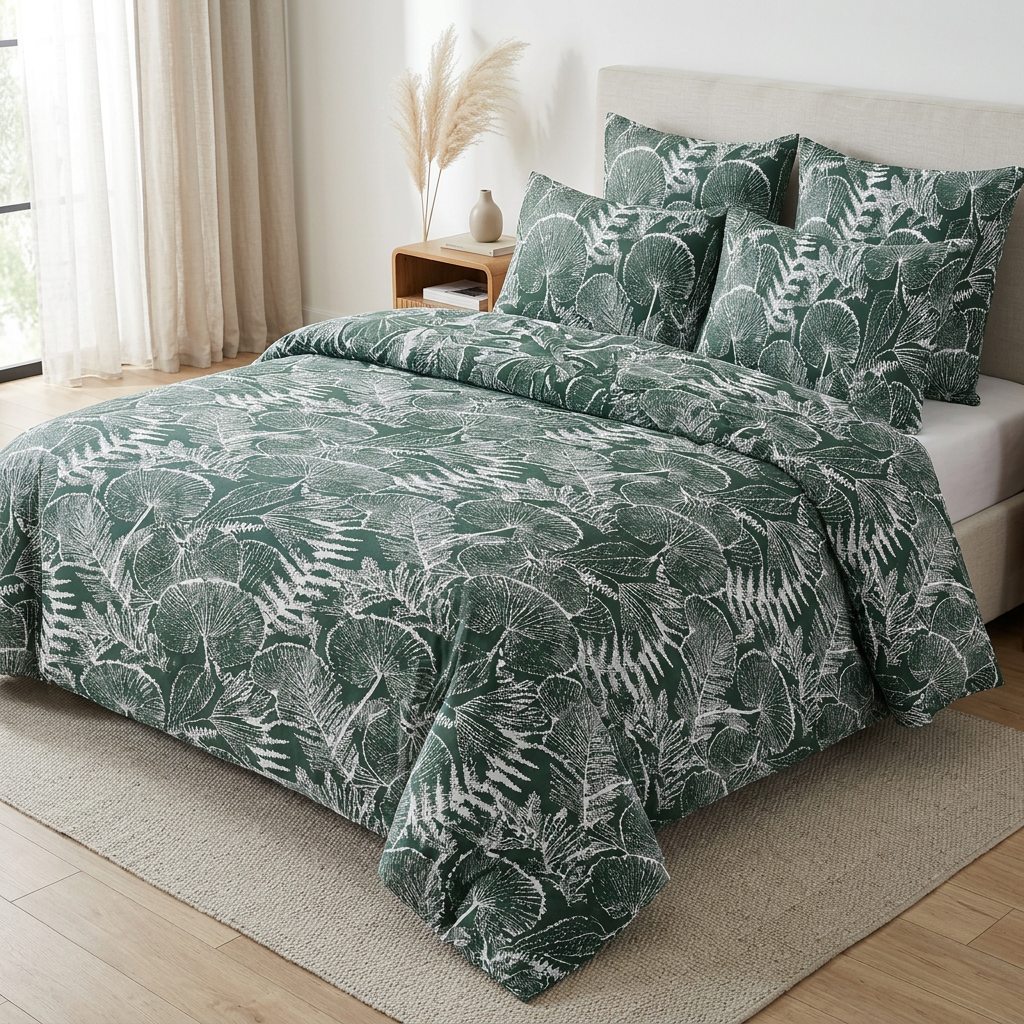 Parure MADAME DECO vert forêt à feuillage blanc