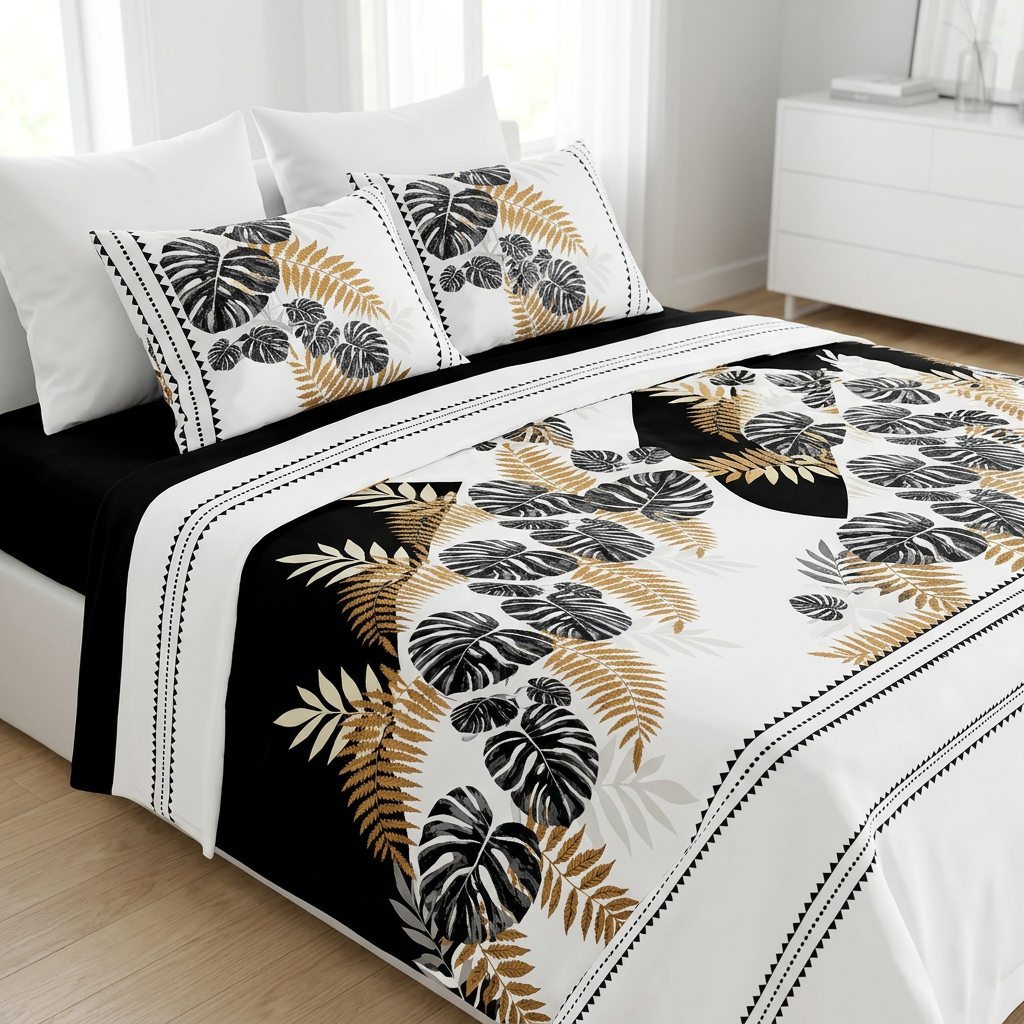 Parure MADAME DECO à feuilles noires et ocre — 4 pièces