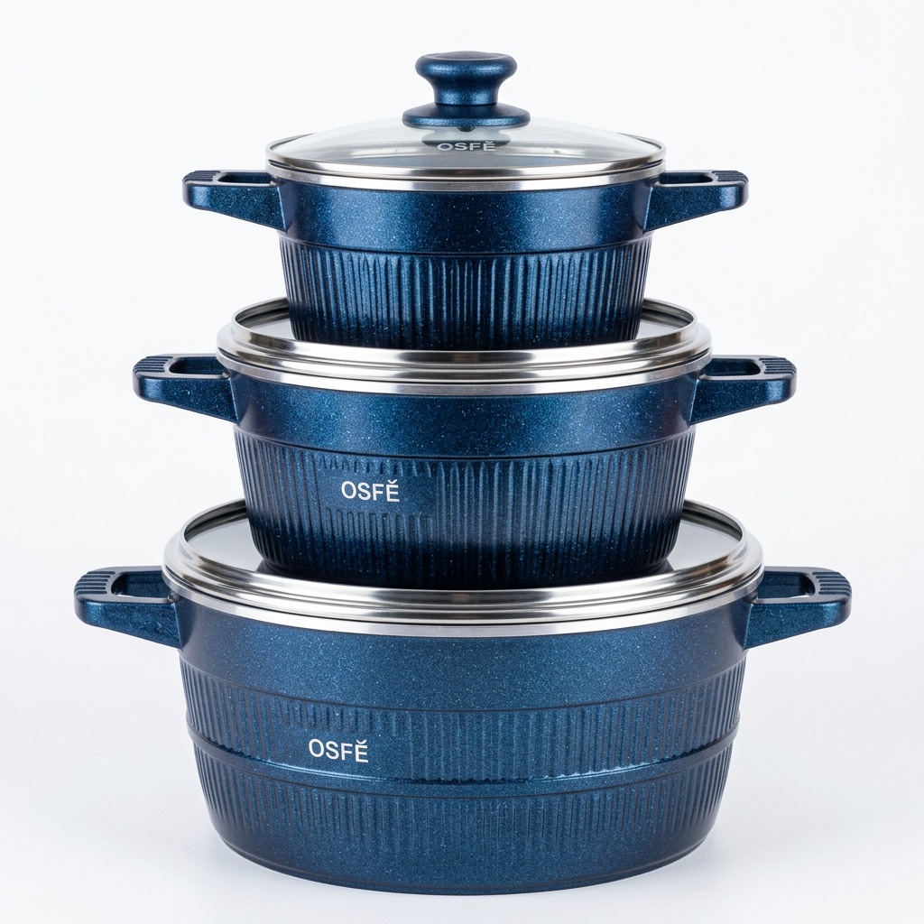 Marmites OSFÉ bleues cannelées