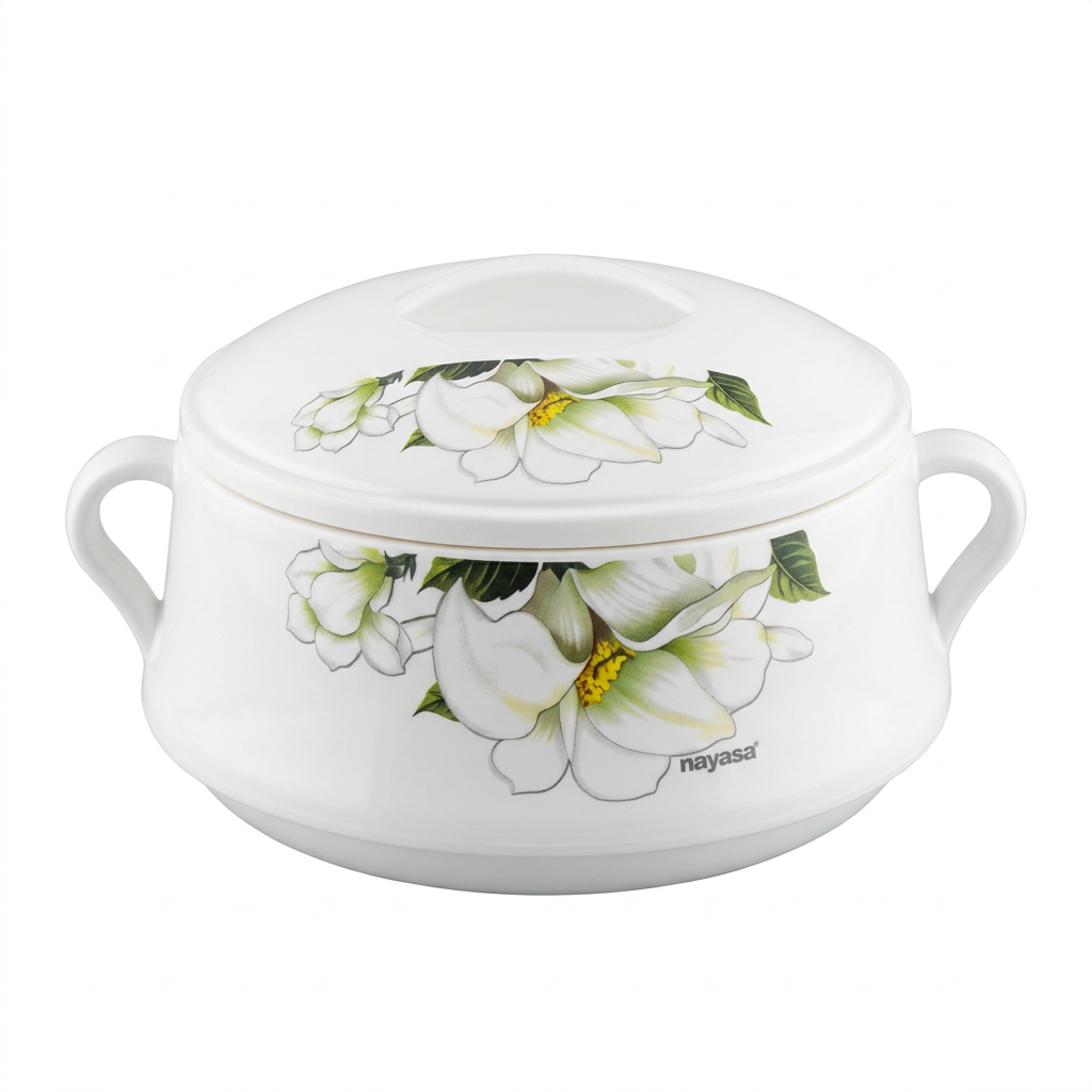 Pot de service blanc à grandes fleurs blanches