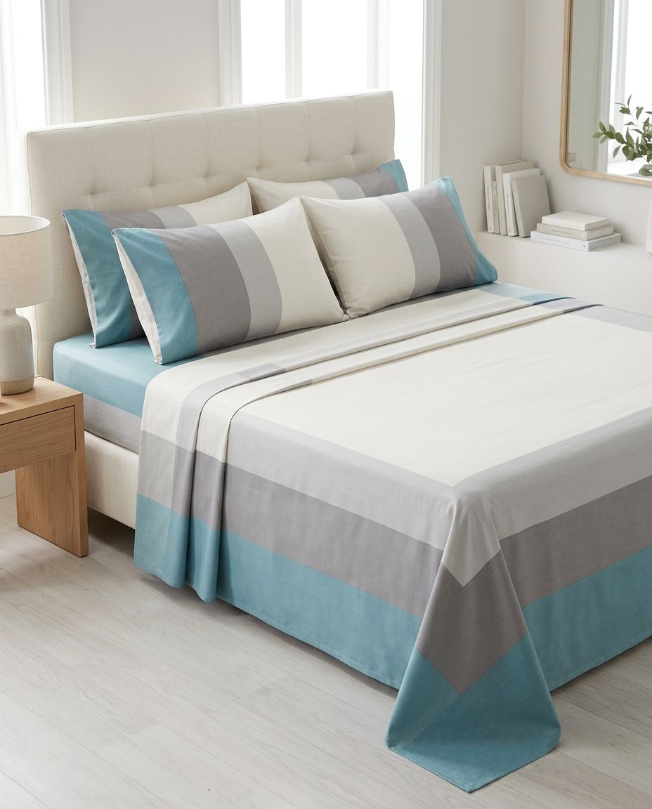 Parure PRADIER HOME à bandes grises et turquoise — 6 pièces