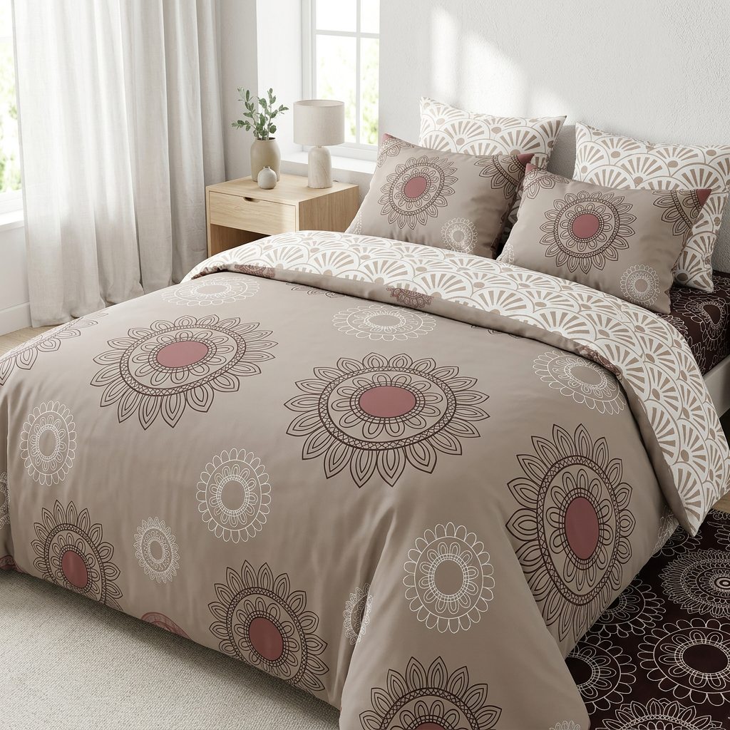 Parure PRADIER HOME beige à médaillons — 4 pièces