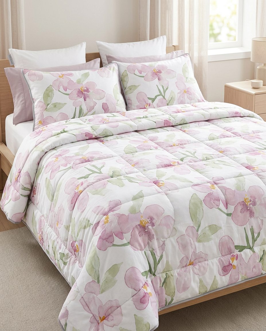 Couette PRESTIGE à grandes fleurs roses